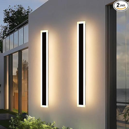 2 Pack Long Outdoor LED Wall Light, 57inch Modern Minimalist Wall Sconce, 3 Color 3000K/4500K/6000K, 50W, IP65 Waterproof, Black Exterior Lighting Fixture for Patio, Garden, Garage