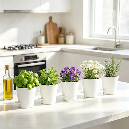 12 Pack 4 Inch African Violet Pots Self Watering, Self-Watering Planters with Drainage Holes & Reservoir, White Plastic Pots for Indoor Outdoor Plants, Succulents & Flowers