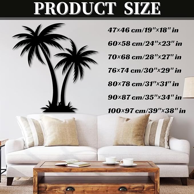 Metal Palm Tree Wall Decor,Large Tropical Palm Tree Outdoor Wall Art for Living Room,Outdoor Wall Decorations for House (70×68 cm/28"×27" in, White)