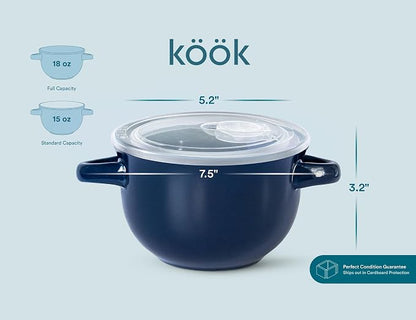 KooK French Onion Soup Bowls, Crocks, Oven Safe Bowls, Soup Mugs, Ceramic Bowls, Dishwasher, Microwave, Set of 4, 18 oz (Blue)