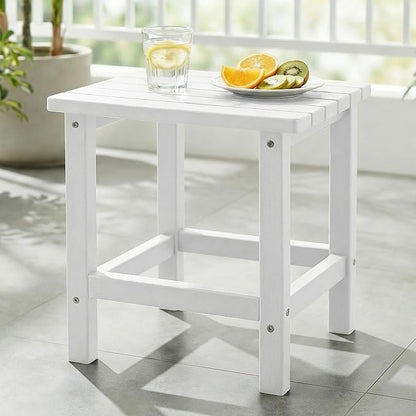 PASAMIC Adirondack Square Outdoor Side Table, HDPE Small Outdoor Table, Patio End Table for Patio, Pool, Backyard, Weather-Resistant (White)