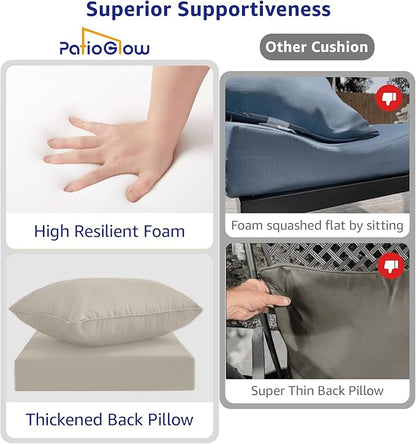 PatioGlow Outdoor Seat Cushion Set 22 x 22 x 4 Inch, Waterproof & Fade Resistant Patio Furniture Cushions with Removable Cover, Thick Deep Seating Pads for Outside Chair Sofa Couch