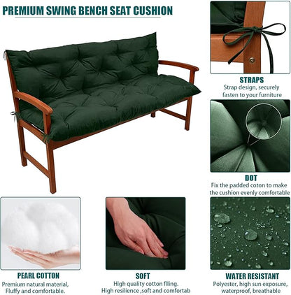 Swing Replacement Seat Cushions, 2-3 Seater Bench Cushions for Outdoor Furnitur with Backrest, Garden Recliner Seat Cushions Waterproof Sofa Pads (Dark Green, 60x40in)