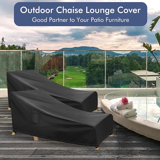 Chaise Lounge Covers Outdoor Waterproof, Heavy Duty Patio Furniture Covers, Fits up to 78L x 34W x 32H inches, 1 Pack, Black