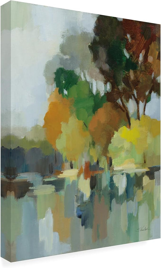 Trademark Fine Art Outdoor Canvas Art - Silvia Vassileva 'Lake in the Park I' Wall Art for Outdoor Spaces, Patios, or Gardens