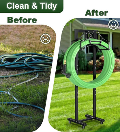 Garbuildman Garden Hose Holder With 4 Spikes, Freestanding Metal Hose Stand for Outdoor Garden, Detachable Hose Storage Rack for Lawn & Yard, Volcano Black