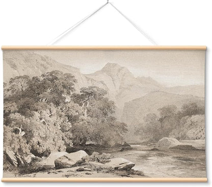 VIYYIEA Extra Large Canvas Wall Art, 36x54 Inch Neutral Vintage Landscape Wall Decor, Minimalist Mountain Scenery for Living Room, Bedroom, Above Sofa