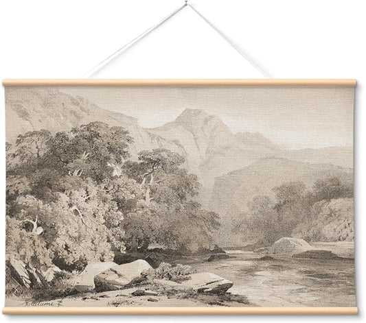 VIYYIEA Extra Large Canvas Wall Art, 36x54 Inch Neutral Vintage Landscape Wall Decor, Minimalist Mountain Scenery for Living Room, Bedroom, Above Sofa