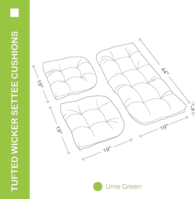 Outdoor/Indoor All Weather Tufted Wicker Chair Cushions of 3 Pieces, 1 Loveseat and 2 U-Shape Waterproof Cushions for Patio Furniture,Wicker Loveseat,Bench-Lime Green