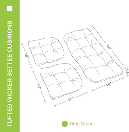 Outdoor/Indoor All Weather Tufted Wicker Chair Cushions of 3 Pieces, 1 Loveseat and 2 U-Shape Waterproof Cushions for Patio Furniture,Wicker Loveseat,Bench-Lime Green