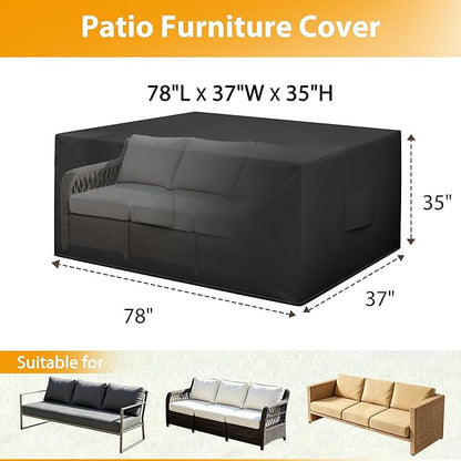 HDCAXKJ Patio Furniture Covers Waterproof Outdoor Couch Cover with Bottom Zipper Seal Heavy Duty Lawn Patio Sofa Cover Chair Loveseat Sectional Set Sofa Protector (Black & Brown, 78" Lx37 Wx35 H)