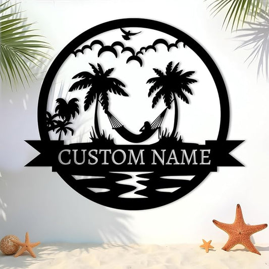 Personalized Beach & Pool Metal Signs - Custom Last Name Decor, Outdoor Patio Wall Art for House Warming Gifts