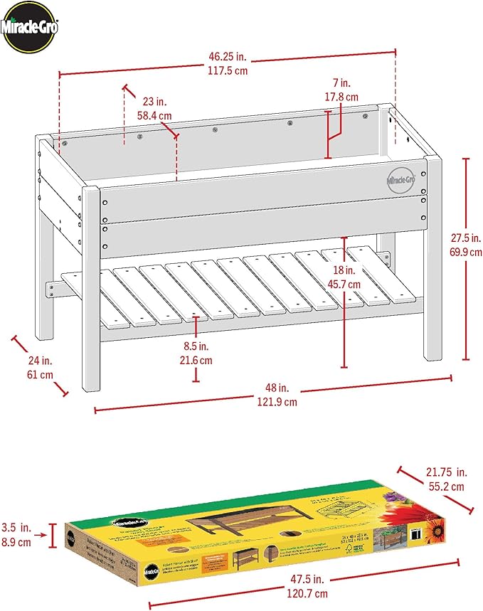 Miracle-GRO 2 x 4 Ft. Wooden Raised Garden Planter with Shelf, 6.4 Cu. Ft. Above Ground Garden with Powder-Coated Metal Brackets for Decks and Yards