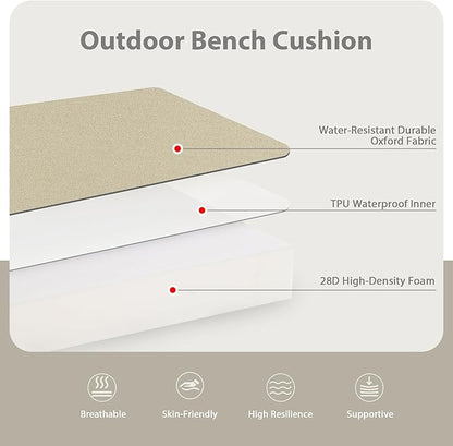 Favoyard Outdoor Bench Cushion 59 × 16 Inch Waterproof & Color Resistant Patio Benches Cushions for Garden Loveseat Swing Couch Furniture with Handle, Removable Cover and Adjustable Straps, Beige