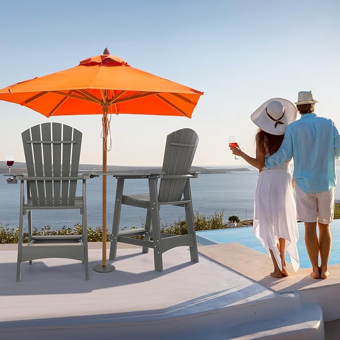 FUNBERRY Tall Adirondack Chairs Set of 2 with Removable Connecting Table, All Weather High Top Balcony Chair with Cup Holders