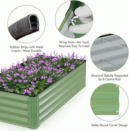INNO STAGE Galvanized Raised Garden Bed Kits, 4x2x1ft Metal Raised Garden Beds Outdoor, Steel Raised Planter Bed with Gloves for Vegetables & Flowers Patio Ground Planter Box (Olive Green, 2PCS)