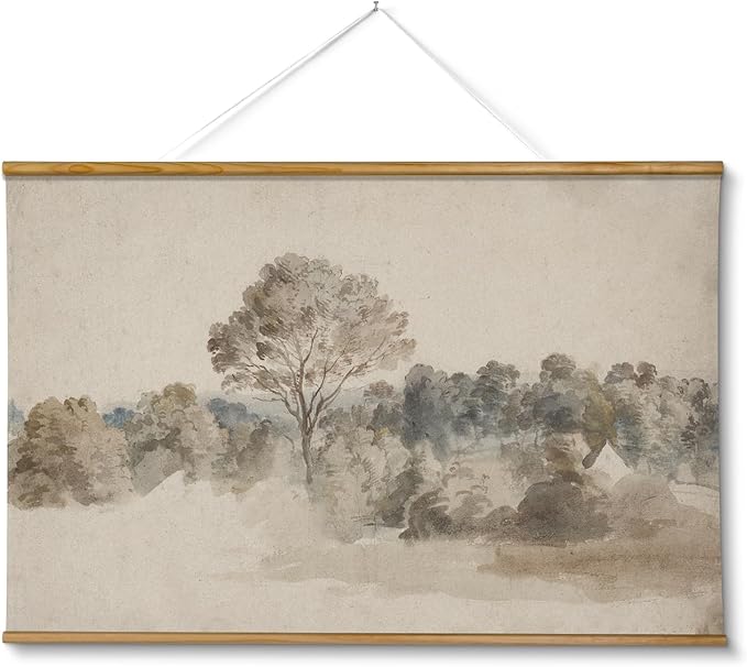 VIYYIEA Extra Large Size Canvas Wall Art, 36x54 Vintage Scroll Hanging Landscape Print, Rustic Watercolor Countryside Scene Wall Décor for Living Room, Bedroom, or Farmhouse