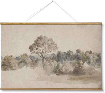 VIYYIEA Extra Large Size Canvas Wall Art, 36x54 Vintage Scroll Hanging Landscape Print, Rustic Watercolor Countryside Scene Wall Décor for Living Room, Bedroom, or Farmhouse