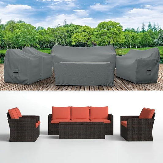 Covers & All Patio Furniture Cover Set, 5 Piece Outdoor Furniture Covers, Water-Repellent UV & Weather-Resistant Covers for Sofa, Loveseat, Chairs & Coffee Table with Elastic & Padded Handles