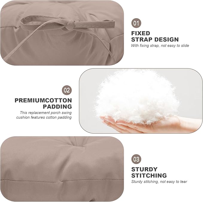 Porch Swing Cushions,Outdoor Cushions 3 Seater Replacement with Backrest, Waterproof Thickened Bench Cushion with Ties for Porch, Patio,Outdoor, Backyard and Garden (Khaki 47 * 40 in)