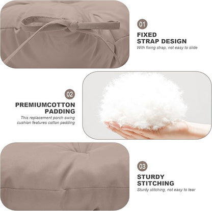 Porch Swing Cushions,Outdoor Cushions 3 Seater Replacement with Backrest, Waterproof Thickened Bench Cushion with Ties for Porch, Patio,Outdoor, Backyard and Garden (Khaki 47 * 40 in)