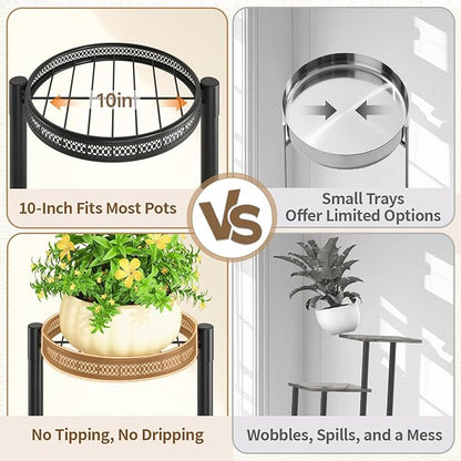 LASZOLA 5 Tiered Folding Tall Plant Stand for Indoor Outdoor Corner, Larger Heavy Duty Metal Adjustable Multiple Rack with 10 Inch Wide Hollow Tray, Flower Planter Holder for Modern House Patio, Black