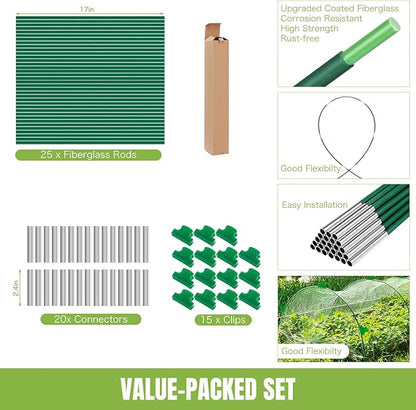 Joyhalo Garden Hoops for Raised Beds, 25pcs (5 Sets of 7ft) Fiberglass Hoops with PVC Coating, DIY Greenhouse Tunnel for Row Cover, Bird Netting & Plant Protection, Extend Growing Season