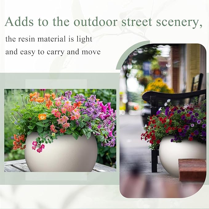 10 H x 14" Dia (10" Pot Opening) Round Fiberstone Planter with Drainage Hole, White, Indoor/Outdoor Large Plant Pot for Home Patio Garden, Ideal for Large Plants