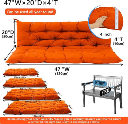 Outdoor Swing Cushions 3 Seater Waterproof, Replacement Bench Cushions for Outdoor Patio Furniture with Backrest, Porch Swing Cushion with Ties for Lawn and Garden (Orange, 40x47in)