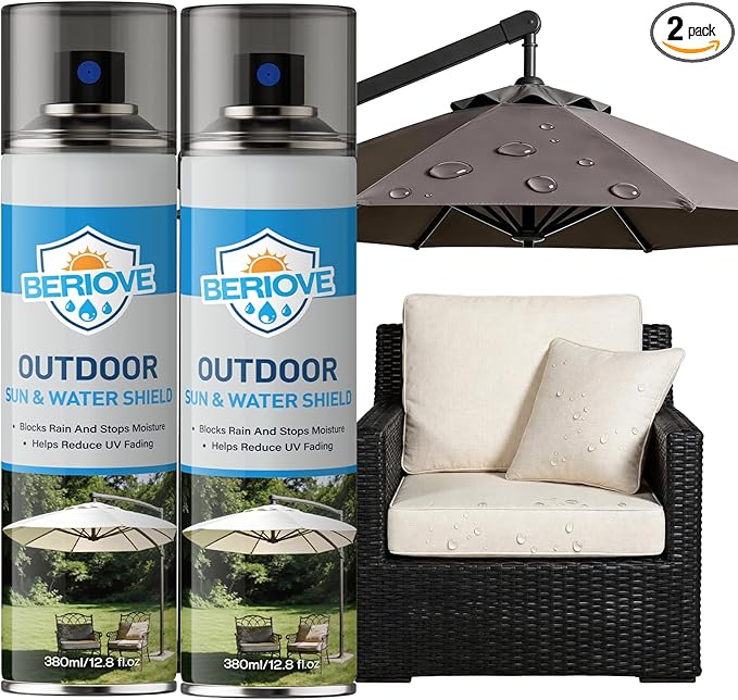 BERlOVE Outdoor Fabric Protector Spray: Waterproof & UV Protection for Patio Furniture, Upholstery, Cushions, Umbrellas and More– Durable Water Shield, 25.6oz（Pack of 2）