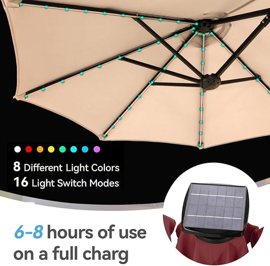 GREEN PARTY 13 ft Rectangle Patio Umbrella with Solar Lights, Double-Sided Market Table Umbrella with Crank, Large Outdoor Umbrellas for Patio Poolside Garden Backyard, Beige