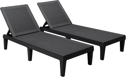 Devoko Outdoor Chaise Lounge Chair Set of 2 for Outside Pool Patio, Adjustable Waterproof Easy Assembly Chaise Lounge Outdoor (Black, Set of 2)