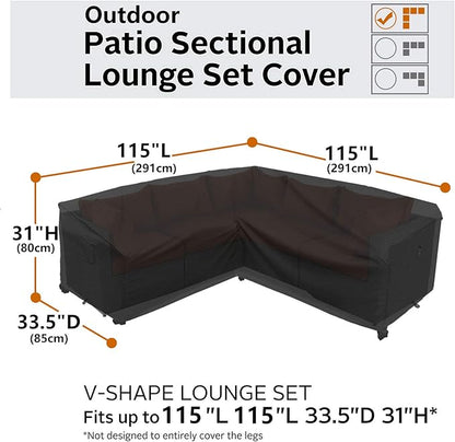 Heavy Duty Outdoor Sectional Sofa Cover, 115"X115" Waterproof 600D Oxford Patio Sectional Couch Cover, Lawn Patio Furniture Winter Cover, Storm Grey
