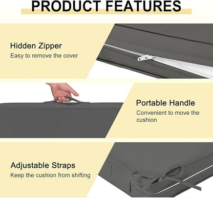 downluxe Waterproof Outdoor Chair Cushions for Patio Furniture, 19" x 19" x 2" Patio Chair Cushion with Non-Slip Ties & Portable Handle, Square Outdoor Cushion with Removable Cover, Dark Grey, 2 Pack