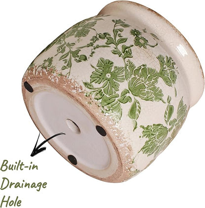 Plant Pots, Ceramic Planters for Indoor Plants, 6.29'' Flower Pots with Drainage, Vase & Planters, Vintage Indoor Plant Pots, Home & Christmas Decor, Gifts for Mom, Classic Green