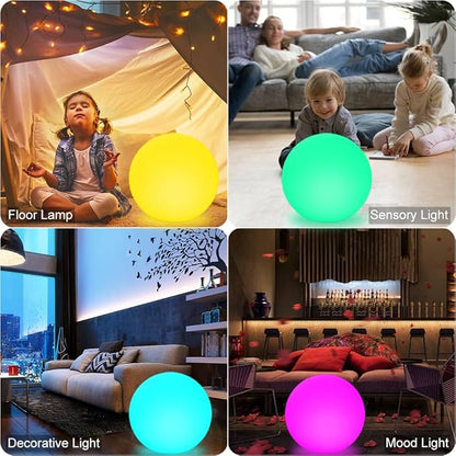 6-in LED Globe Orb Light for Kid, 16 RGB Colors Changing Orb Night Light w/Remote (1PC) and 16-in Cordless LED Glowing Ball Light, Waterproof Indoor/Outdoor LED Globe Orb Light w/Remote (1PC)