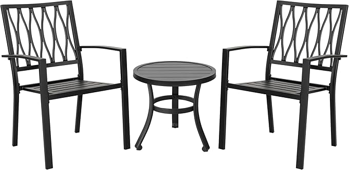 NUU GARDEN 3 Piece Outdoor Bistro Set Patio Set Bistro Table Set Rustproof Patio Table and Chairs with Umbrella Hole for Backyard, Balcony, Front Porch, Black