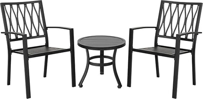 NUU GARDEN 3 Piece Outdoor Bistro Set Patio Set Bistro Table Set Rustproof Patio Table and Chairs with Umbrella Hole for Backyard, Balcony, Front Porch, Black