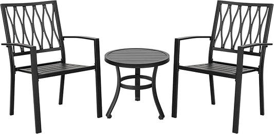 NUU GARDEN 3 Piece Outdoor Bistro Set Patio Set Bistro Table Set Rustproof Patio Table and Chairs with Umbrella Hole for Backyard, Balcony, Front Porch, Black