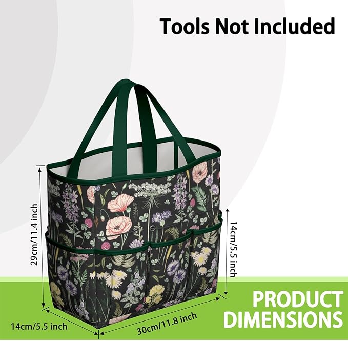 Daisy Flowers Garden Tool Bag - Waterproof Garden Tote with 8 Pockets, Large Storage Home Organizer Gardening Tool Oxford Bag for Garden Tools Kits Holder, Ideal Outdoor Gardening Gift for Women & Men