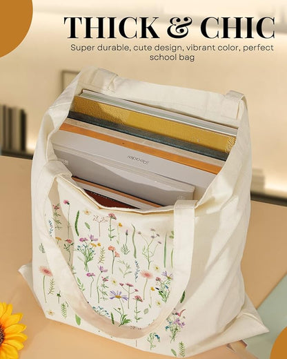 AUSVKAI Canvas Tote Bag Aesthetic for Women, Cute Reusable Cloth Cotton Bags for Shopping Beach Grocery