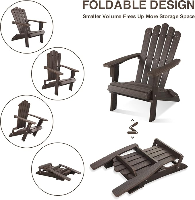 Folding Adirondack Chair, HDPE Adirondack Chairs, All-Weather Resistant Lawn Chairs,Patio Firepit Chairs for Garden- 15min Assembly 350 Lbs