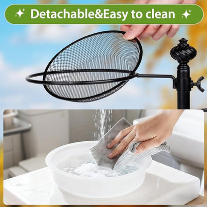 Deck Bird Feeders with Metal Tray and Water Bowl, BOLITE Balcony Bird Feeders Detachable Adjustable Heavy Duty Clamp Bracket, Attracting Birds, Black, Gifts for Women Men