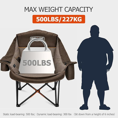 Overmont Gentle Heated Oversized Camping Chair for Adults - 3 Levels Seat & Back Separately Control - 500lbs Support Heavy Duty Padded Folding Chair Outdoor Garden Portable - Battery NOT Included