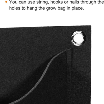 MECCANIXITY Vertical Hanging Grow Bag with 2 Pockets, Wall Mounted Felt Fabric Flowerpot Bag Plant Container for Garden Home Decoration, Black
