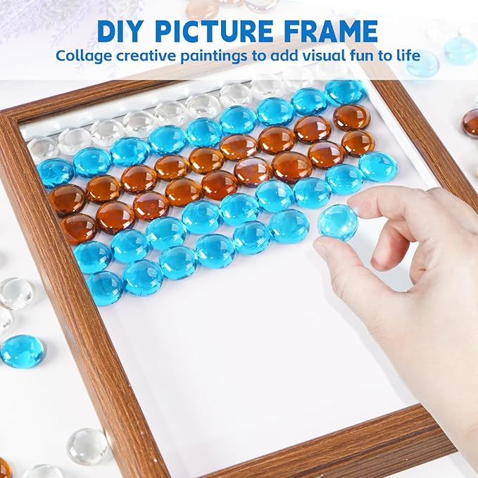3/4 Inch Blended Fire Glass Beads,10LB Round Fire Glass Beads for Fire Pit Table, Fireplace and Fire Bowl (Caribbean Blue+Crystal Ice+Amber)