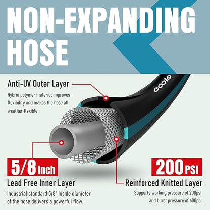 Heavy Duty Garden Hose 100ft, NON-EXPANDABLE Flexible Water Hose, Kink Resistant Lightweight Hybrid Hose, Leakproof Hose Male to Female Fittings