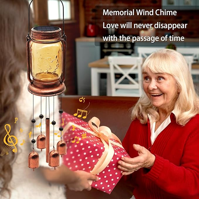 2 Pack Solar Wind Chimes for Outside for Mom Women Grandma,Solar Mason Jar Wind Chime Light Unique Hanging Wind Chimes Outdoor,IP65 Waterproof, Yard Garden Terrace Courtyard
