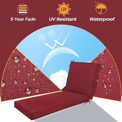 Outdoor Chaise Lounge Cushion - Waterproof & Fade Resistant Patio Lounger Cushions with Removable Cover for Pool, Deck, Lawn .70 x 22 x 4 Inch (Red)