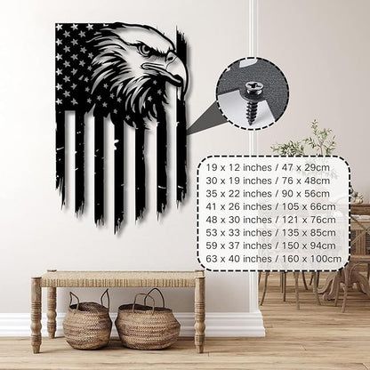 American Eagle Metal Wall Art, US Flag Decor, Large Eagle Wall Sign, Fourth of July Independence Day, Metal Hanging, Patriotic Gift (19x12 inches / 47x29cm, Style 3)